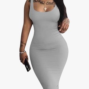 LAGSHIAN Bodycon Tank Dress Basic Midi Dress